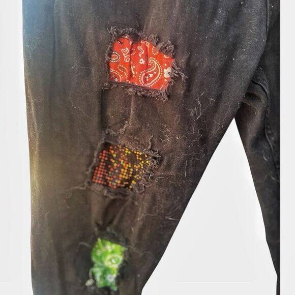 Men’s GS-115 Black Multicolor Patch Jeans Size 38 - Picture 3 of 4